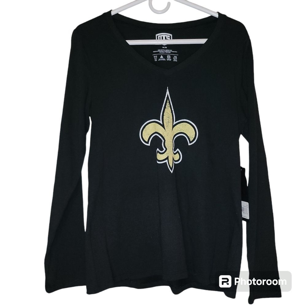 NWT New Orleans Saints Women's V-Neck Long Sleeve T-Shirt Black Medium
